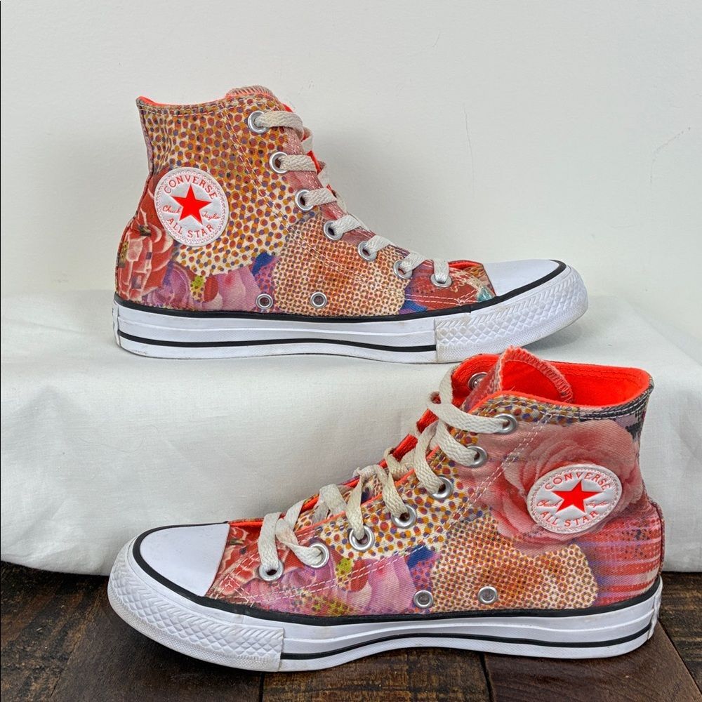 Converse Women’s 6 High Tops Digital Floral Lava Orange Chuck Taylor Sneakers - Picture 6 of 10